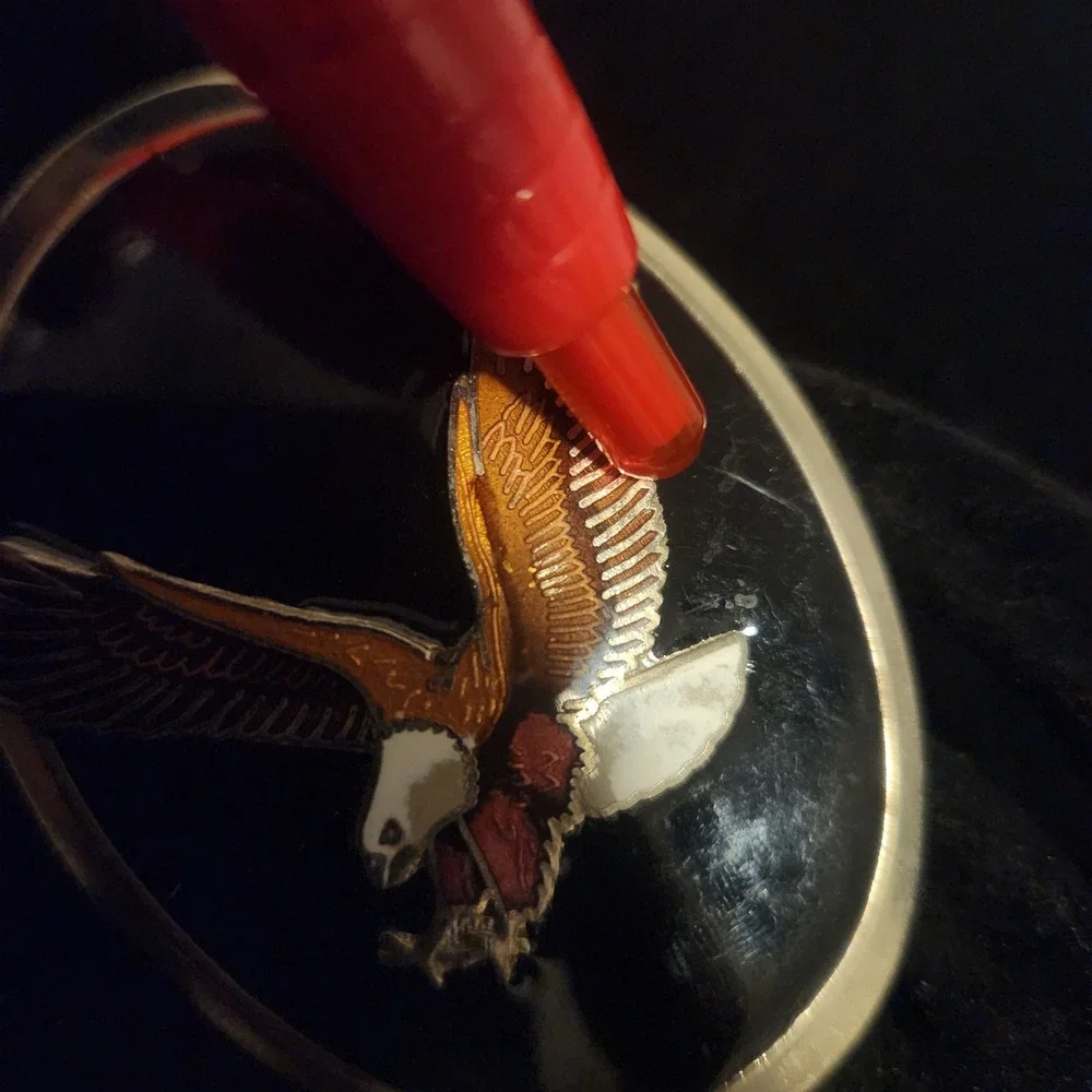 Vintage Soaring Eagle Bolo Black Enamel‎ Silver Tone Oval Western Americana
